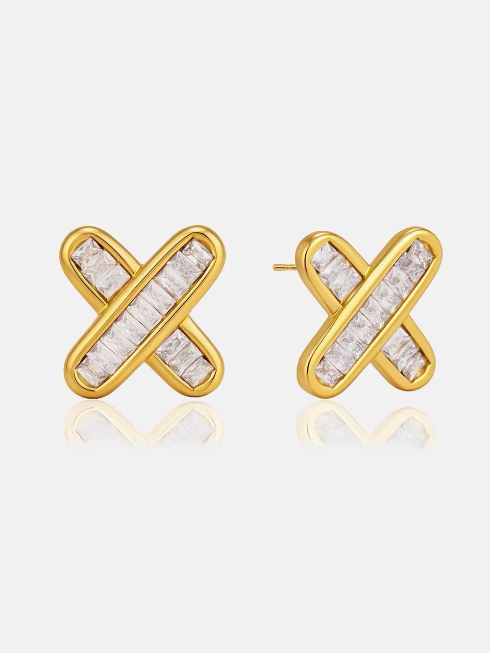 18K Gold Plated X-Design Cubic Zirconia Stud Earrings